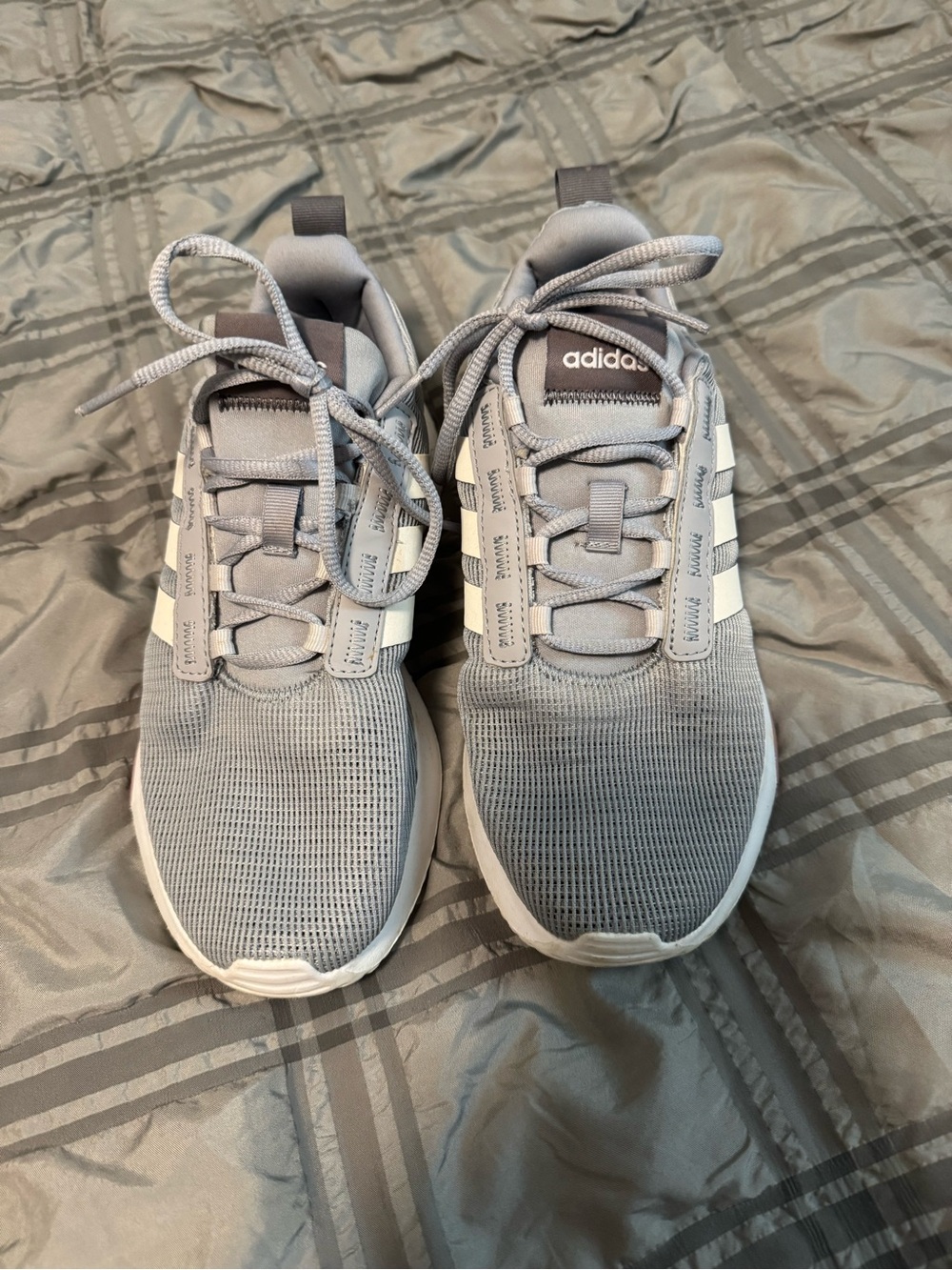 adidas Light Gray Mesh Sneakers with White Stripes